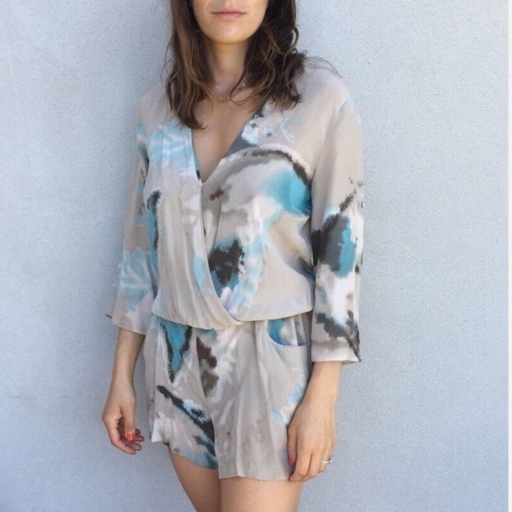 NEW Armani Exchange Limited edition Water Color 100% Silk Romper with pockets